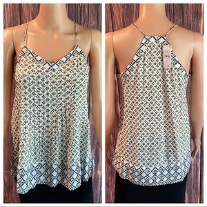 Ann Taylor LOFT size xs NWT cream navy blue forest green boho tank top